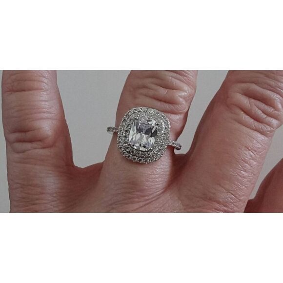 Genuine Diamond Simulant 5.15 Ct. Cushion & Round Triple Halo Engagement Ring #8 - Picture 4 of 4